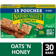 Nature Valley Crunchy Granola Bars, Oats 'n Honey, 30 Count, 22.35 oz 15 Pouche