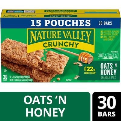 Nature Valley Crunchy Granola Bars, Oats 'n Honey, 30 Count, 22.35 oz (15 Pouche