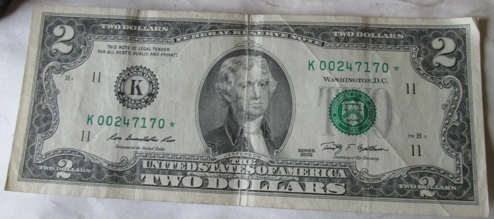 2009 $2 REPLACEMENT *STAR* NOTE, ONLY 512K PRINTED, DALLAS, TX. K00247170* CIRC. - Image 2 of 4