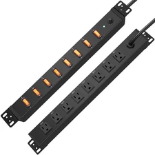 1U Rack Mount Surge Protection 8 Outlet PDU Power Strip Metal Mountable Outle...