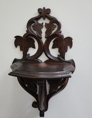 Antique Finely Carved Black Forest Wall Shelf Sconce Ivy Vines 13" X 8"