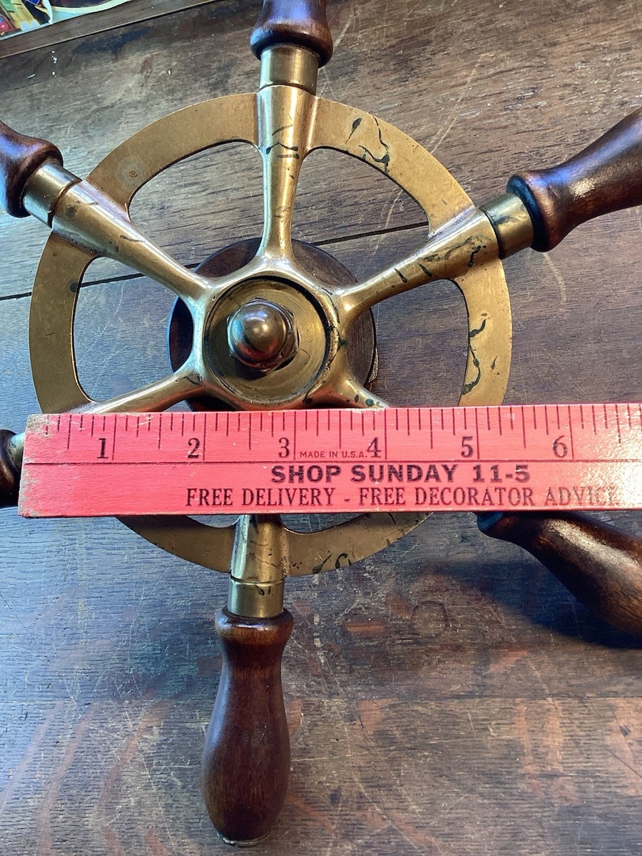 ANTIQUE 12” SHIP BOAT STEERING WHEEL BRASS WOOD NAUTICAL 6 HANDLE