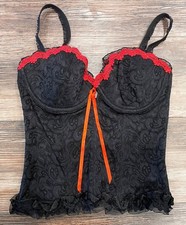 Secrets Black Lace Bustier Corset Top Red Trim size Medium NWOT