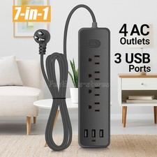 Power Strip Surge Protector 7-IN-1 Multi-functional Outlets Extension Cord 3 USB