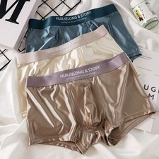 Comfortable Satin Boxer Briefs Solid Color Elastic Ice Silk Mid Waist Underpants