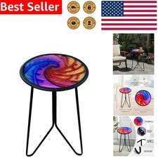 Small Round Patio Side Table Metal Frame Weather Resistant Garden Accent