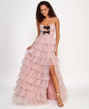 City Studios Juniors' Ruffled Side-Slit Bow-Trim Ball Gown - Blush Black - 5/6