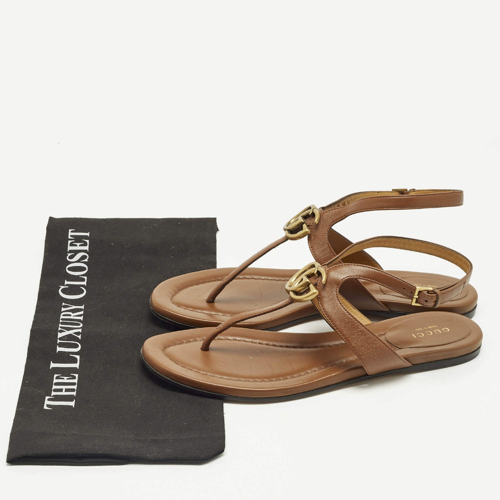 Gucci Brown Leather Thong Flat Slingback Sandals Size 38.5 thumbnail 9