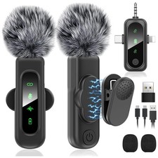 Compact Wireless Microphone Set - Automatic Pairing Long Battery Life 2 Pack