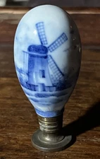 Antique Dutch Delft Porcelain And Brass Sealin Wax Stamp Initial R