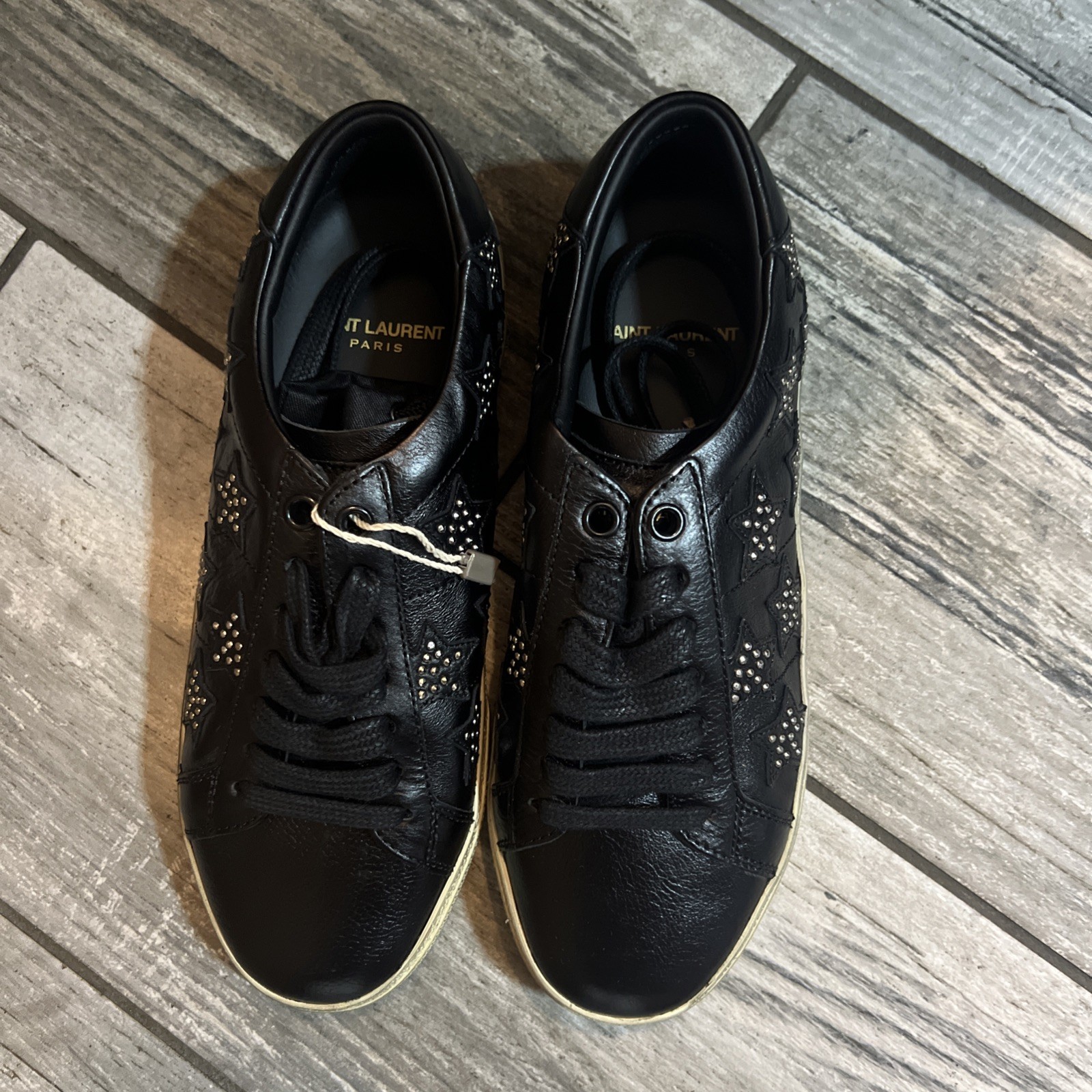 Scarpe classiche originali SAINT LAURENT in pelle nera con borchie Star Court 35 5 US 5