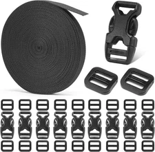 "Buckle and Strap Set 3/8"", 10 Yards Webbing Strap, 10-Pack Dual Adjustable Si.