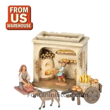 Fontanini 5” Nativity Bakery Bundle 5pc Lighted Shop Donkey & Baker Figures