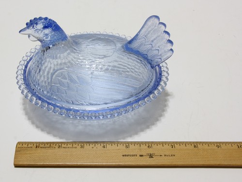 Indiana Glass Candy Dish Light Blue Covered Hen On Nest 5.5" x 7" RARE Vintage - Picture 3 of 5