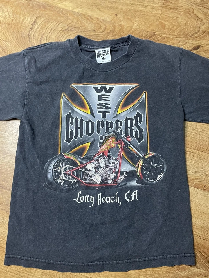 West Coast Choppers Shirt Youth Large Black Graphic Long Beach CA Sparkles - Image 3 of 4