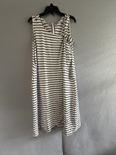 LOFT Dress Womens 18 White Stripe Scoop Neck Belted Shift Jersey Knee Length