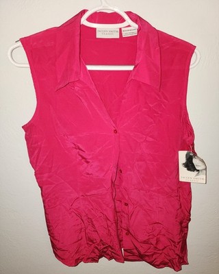 Jaclyn Smith Women's Hot Pink Sleeveless Collared Blouse Shirt Size Medium  NWT