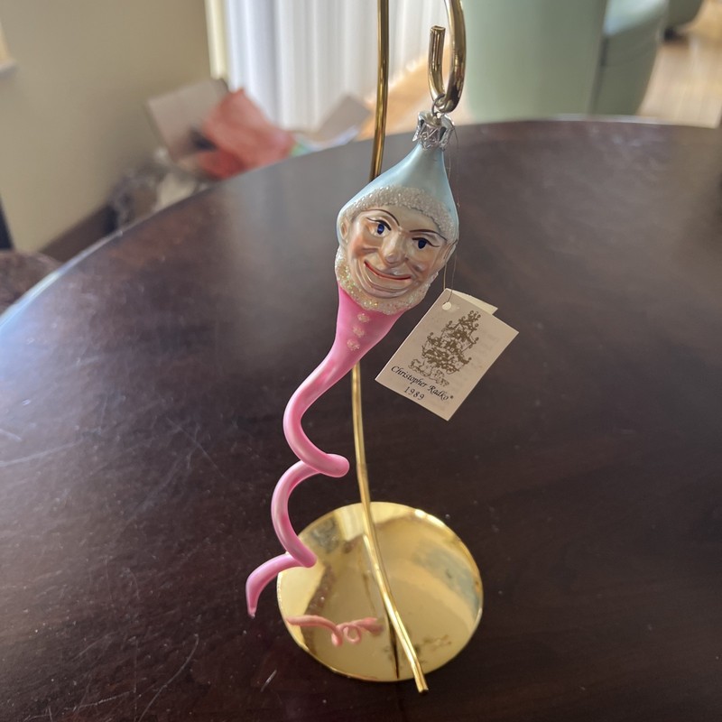 Christopher Radko Glass Ornament Pink Lavender Elf Jester Spiral Twist Christmas
