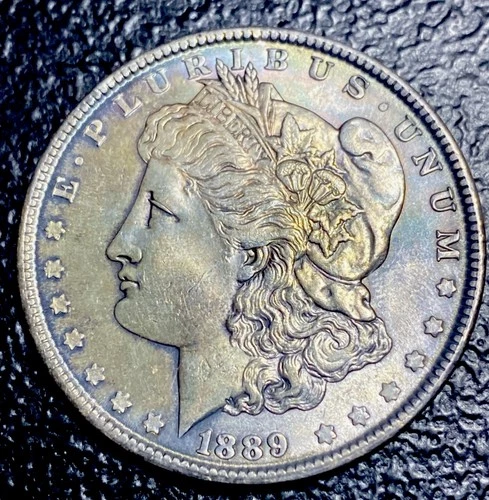 102 💎 1889 Morgan Silver Dollar Stunning NT PURPLE/ GOLD Toning