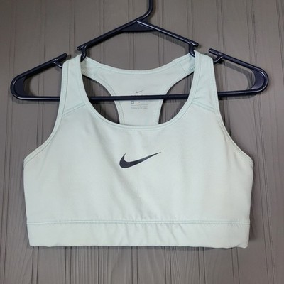 Nike Dri-Fit Sports Bra Removable Pads Swoosh Logo Light Green Women's Medium