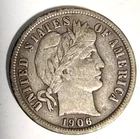 1906-S Barber Silver Dime 90% 10C EF detail