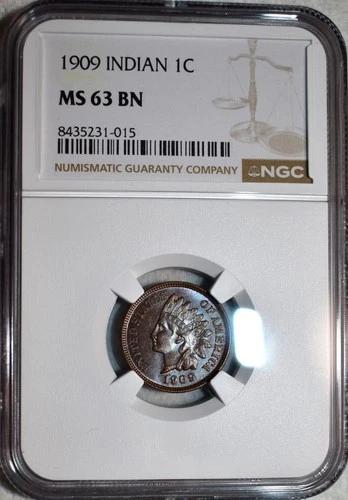 NGC MS-63 BN 1909 Indian Head Cent, Attractively Toned specimen.