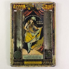 Rare 1910s Antique A-CORN SALVE Tin Drug Store Display Sign Quack Medicine Adv