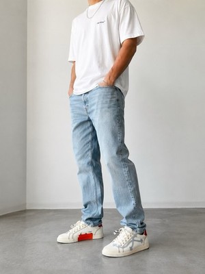 NEW Off-White New Low Vulcanized Canvas Sneakers White Light Blue EU 42 US 9