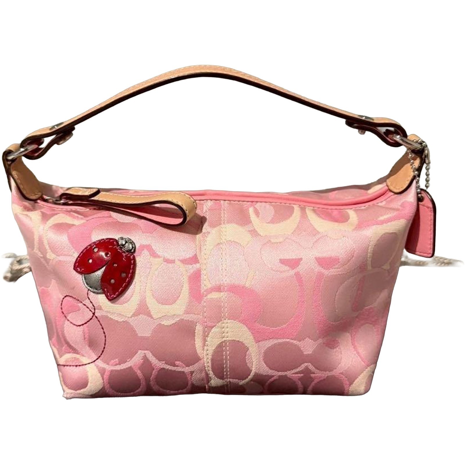Rare COACH Ladybug Pouch Pink Signature Handbag Vtg Mini Bag 7440 