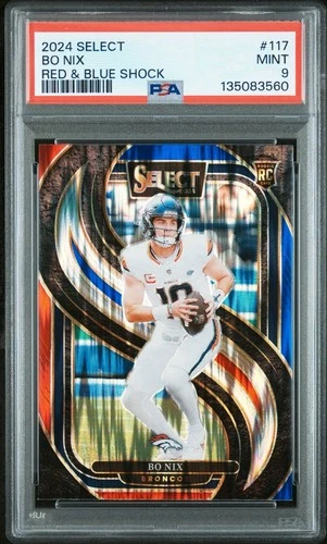 2024 PANINI SELECT RED & BLUE SHOCK #117 BO NIX  ROOKIE CARD RC BRONCOS PSA 9