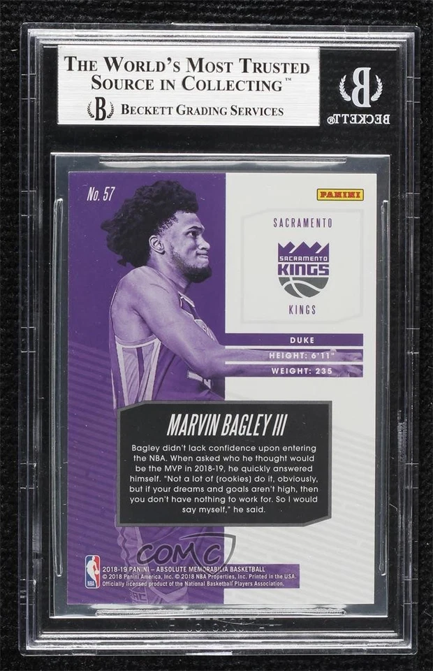2018 Panini Absolute Memorabilia Rookies Marvin Bagley III BGS 9 MINT Rookie RC - Image 2 of 2