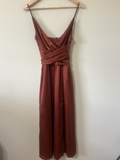 SHOWPO Cami Straps Wrap Tie Tulip Hem Sz 2 Copper Satin Bridesmaid Dress