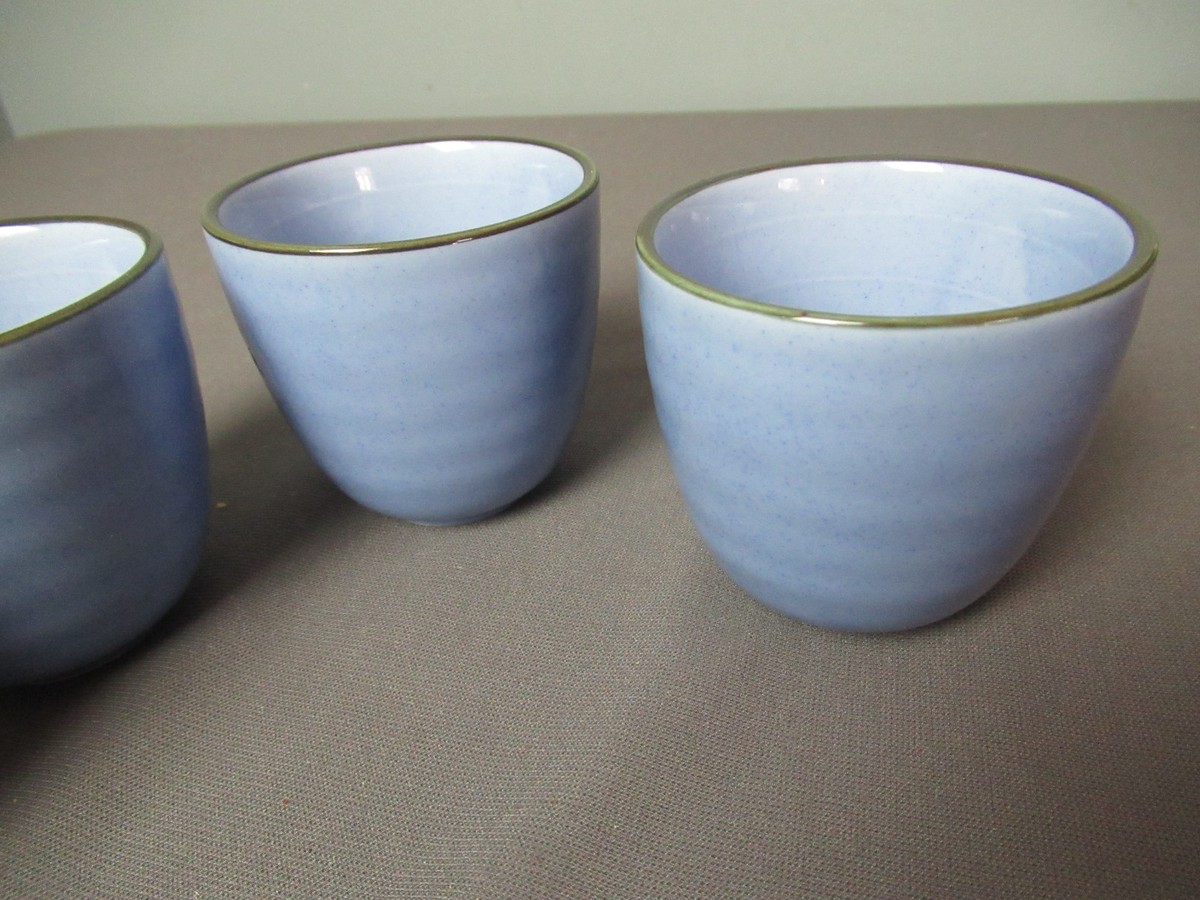 Japanese Sake Rice Wine Cups - Blue Floral - Ceramic - Set Of 4