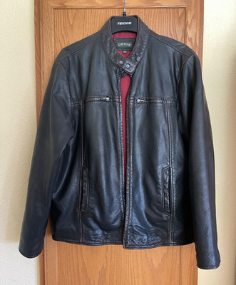 Orvis Leather Cafe Racer Motorcycle Jacket Size L (fits more like an XL)