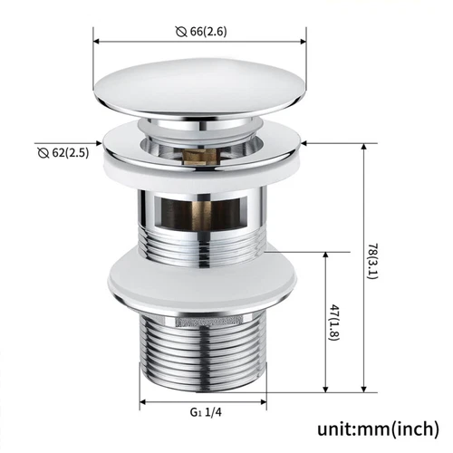 Siphon Pop Up Ablaufventil Sifon Ablaufgarnitur mit Überlauf Waschbecken Abfluss - Bild 2 von 12