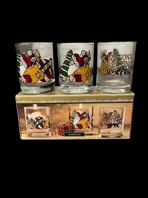 Vintage NOS Anchor Hocking Home Trends Votive Candleholder Set Christmas Decor
