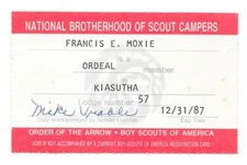 1987 Kiasutha Lodge 57 OA Order of the Arrow Membership Card Boy Scouts BSA