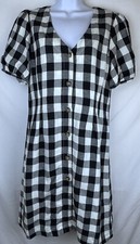 Loft Dress Size 4 black and white checkered Fall Core Country Buttons Autumn