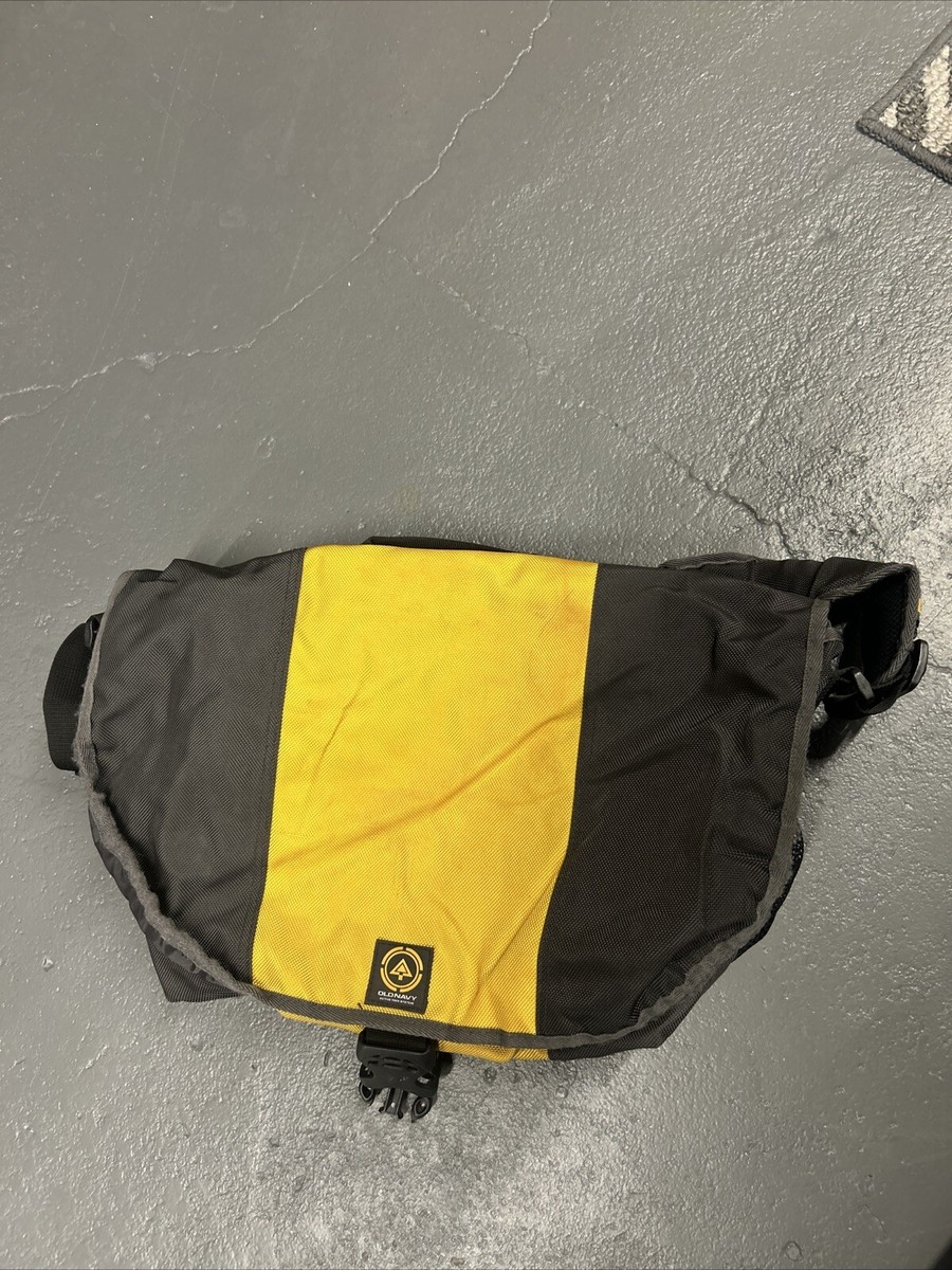 Vintage OLD NAVY Canvas Messenger Bag. Gray and Yellow Y2K 2000s