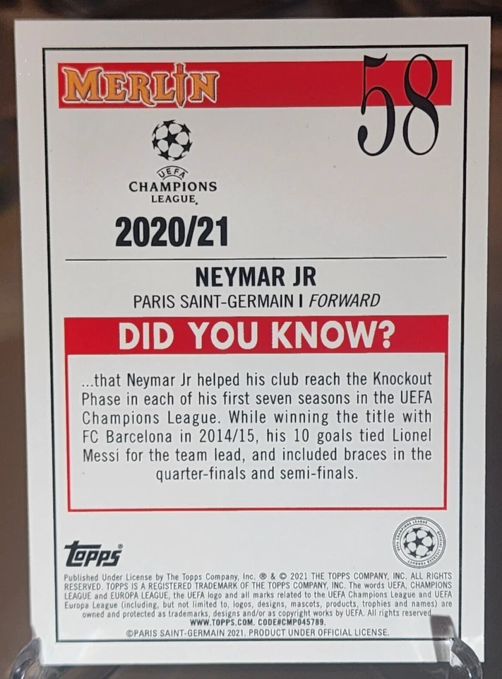 Neymar Jr 2020-21 Topps Merlin Collection Chrome UCL #58 - Image 2 of 2