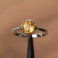 2Ct Round Cut Lab Created Citrine Women's Engagement Ring 14K White Gold Plated
