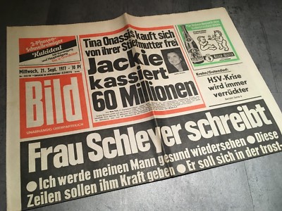 BILDzeitung 21.09.1977 September * Hanns Martin Schleyer Entführung RAF Baader