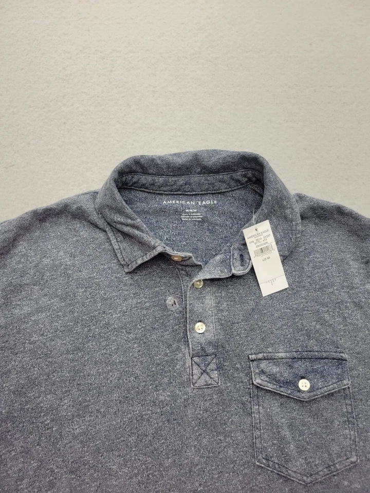 American Eagle Men Polo Medium Blue Cotton Blend Indonesia Heather - Image 3 of 4