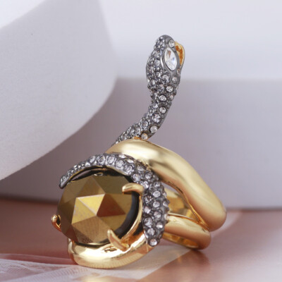Gray Goldplated & Gunmetal Pyrite Snake Ring With Pouch by Alexis Bittar