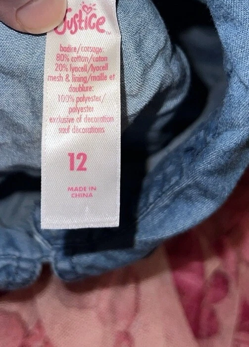 Justice 女孩长袖牛仔连衣裙粉色花卉裙 12 — 第 3/3 张图片