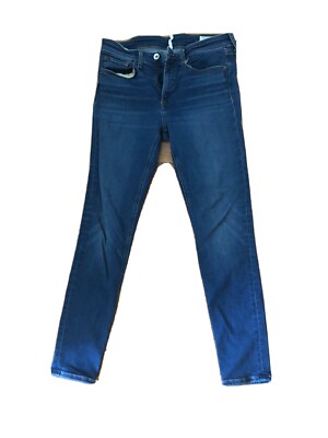 rag & bone Sz 28 Blue Stretch Denim Mid Rise Ankle Skinny Jeans Med Wash Raw Hem