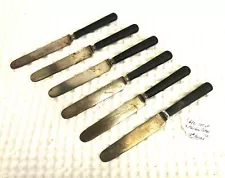 Vintage! 6Pc. Set of MERIDEN CUTLERY Co. Black Onyx Handles 12# Butter Knives