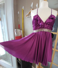 Forever 21 Dress Purple Sleeveless Bling Open Back Lined Ruched Top Size L New