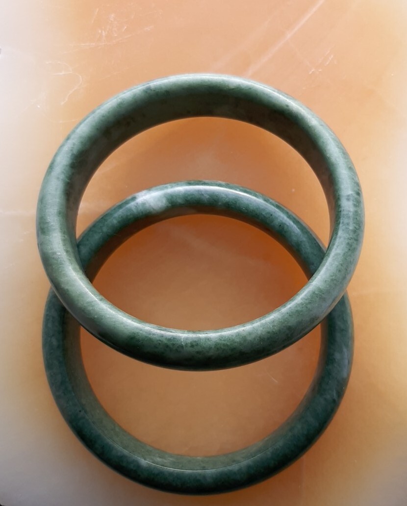 2 Braclets Bangles Spinach Green Stone Burmese Ja… - image 6