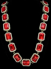 Mens Icy Large Red Rhinestone Chain 14k Gold Plated Necklace Hip Hop Fashion